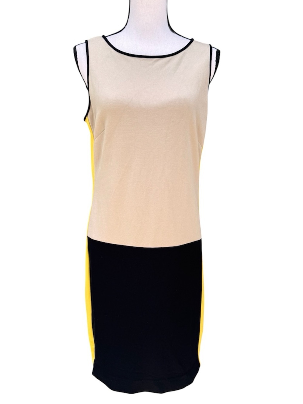 Ann Taylor Color Block Black and Tan Sheath Dress Size Medium